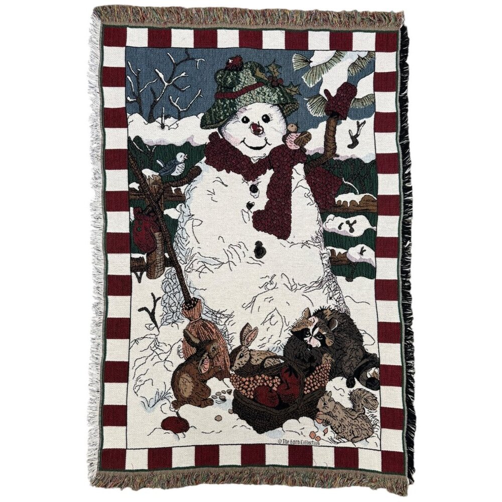 Vintage 90s Goodwin Weavers Snowman Christmas Tapestry Blanket